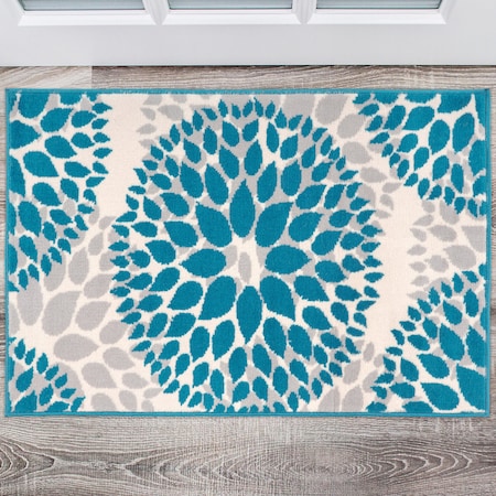 World Rug Gallery Modern Floral Circles Design 2' x 3' Blue Area Rug 9099BLUE2X3